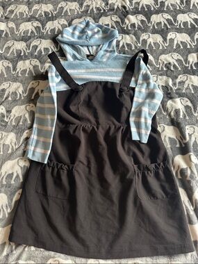 Black Pinafore Dress with Blue Striped Hoodie